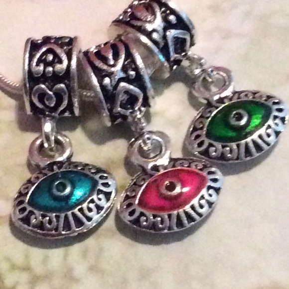 🌸 3PC ZEN WIDE HOLE CHARMS NECKLACE 3RD EYE BOHO PENDANT BEAD  CHARM SILVER DIY - Picture 3 of 7